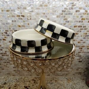 Mackenzie-Childs Courtly Check Enamal Pet Food Dish - Set Of 2
